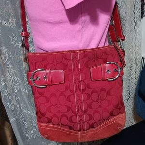 Coach vintage Red canvas/suede signature C bucket bag.